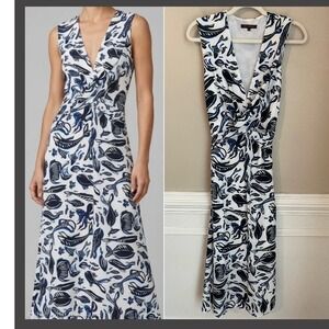 Adolfo Dominguez Nautical Sea Life Print V-Neck Midi Dress Size 42 10/12